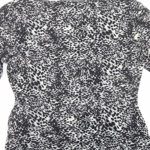 BHS Womens Grey Animal Print Polyester Basic Blouse Size 10 Boat Neck - Embellished Neckline