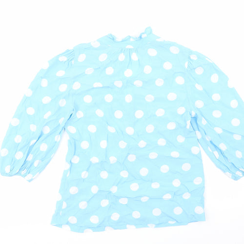 Marks and Spencer Womens Blue Polka Dot Viscose Basic Blouse Size 6 V-Neck