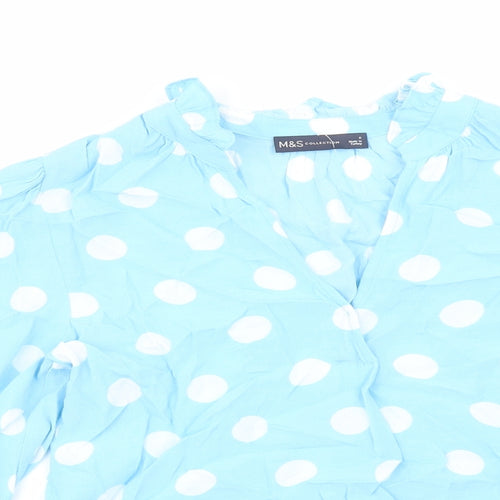 Marks and Spencer Womens Blue Polka Dot Viscose Basic Blouse Size 6 V-Neck