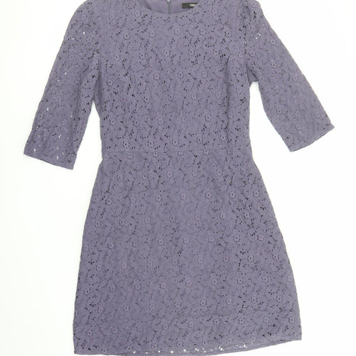 Oasis Womens Purple Cotton Shift Size 10 Round Neck Zip