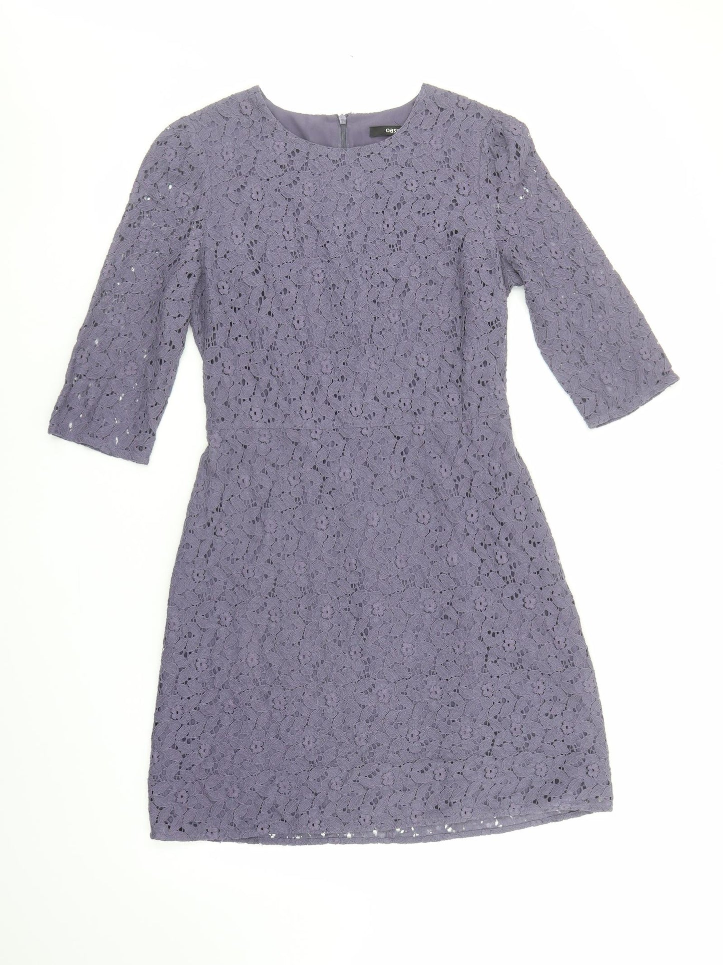 Oasis Womens Purple Cotton Shift Size 10 Round Neck Zip