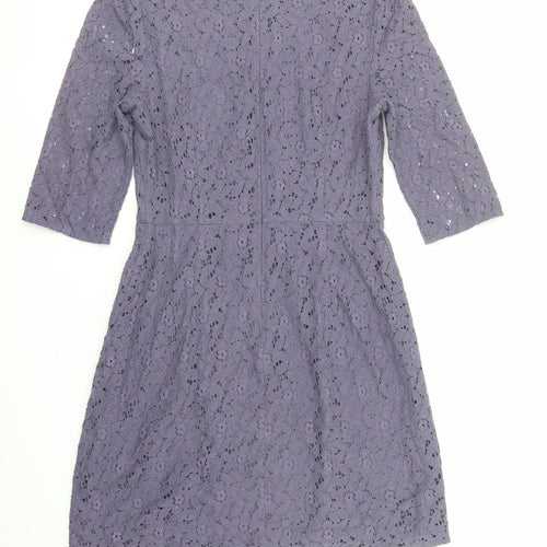 Oasis Womens Purple Cotton Shift Size 10 Round Neck Zip