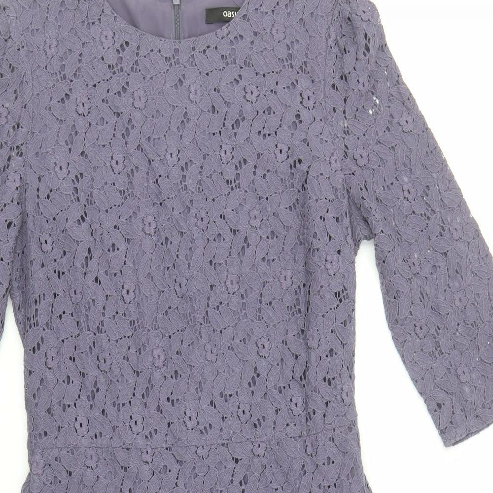 Oasis Womens Purple Cotton Shift Size 10 Round Neck Zip