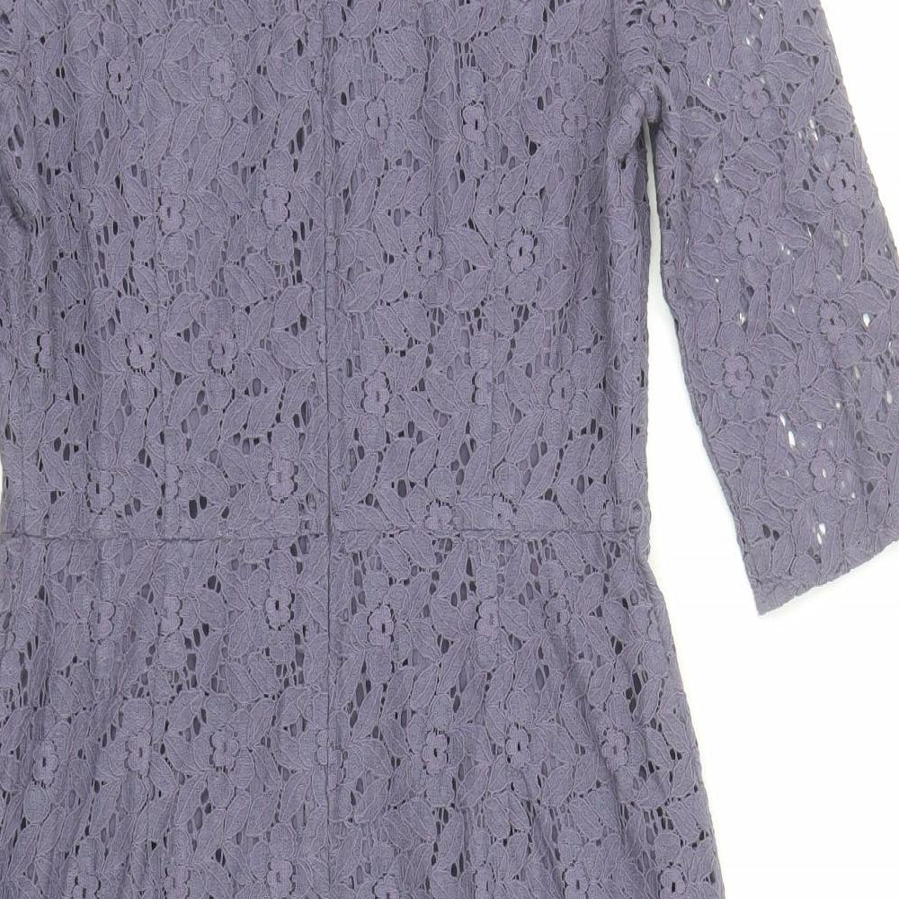 Oasis Womens Purple Cotton Shift Size 10 Round Neck Zip