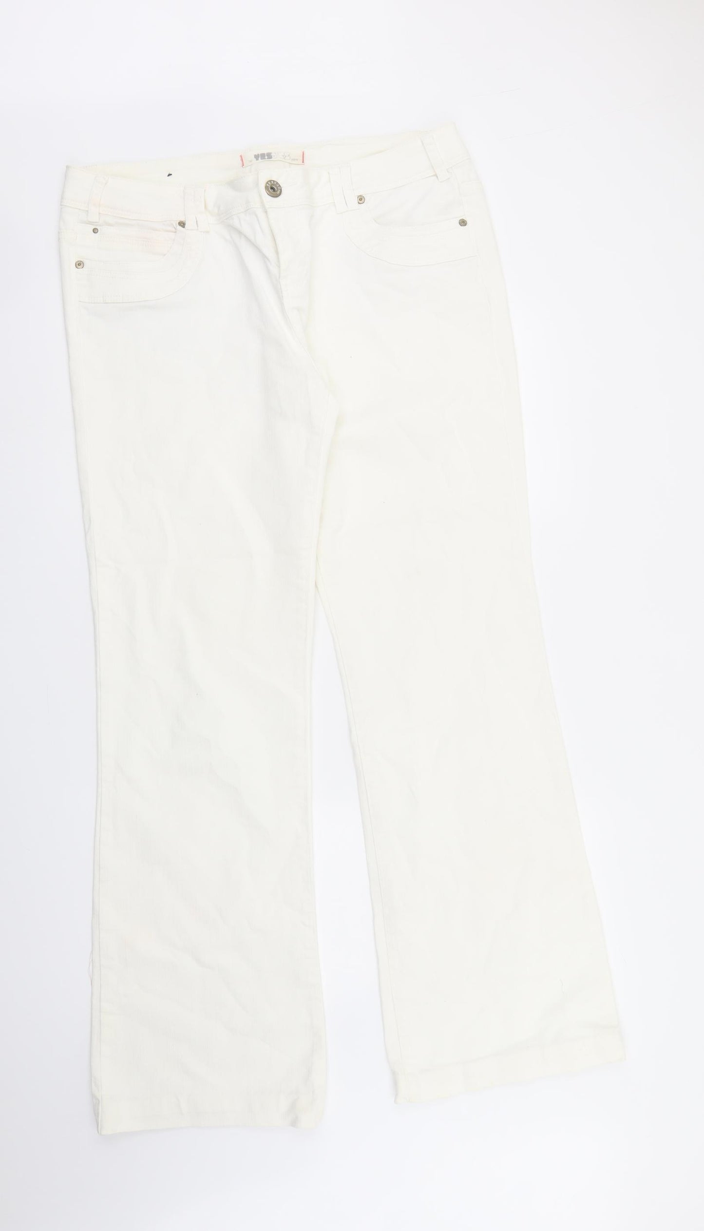 YesYes Womens White Cotton Bootcut Jeans Size 16 L33 in Regular Zip