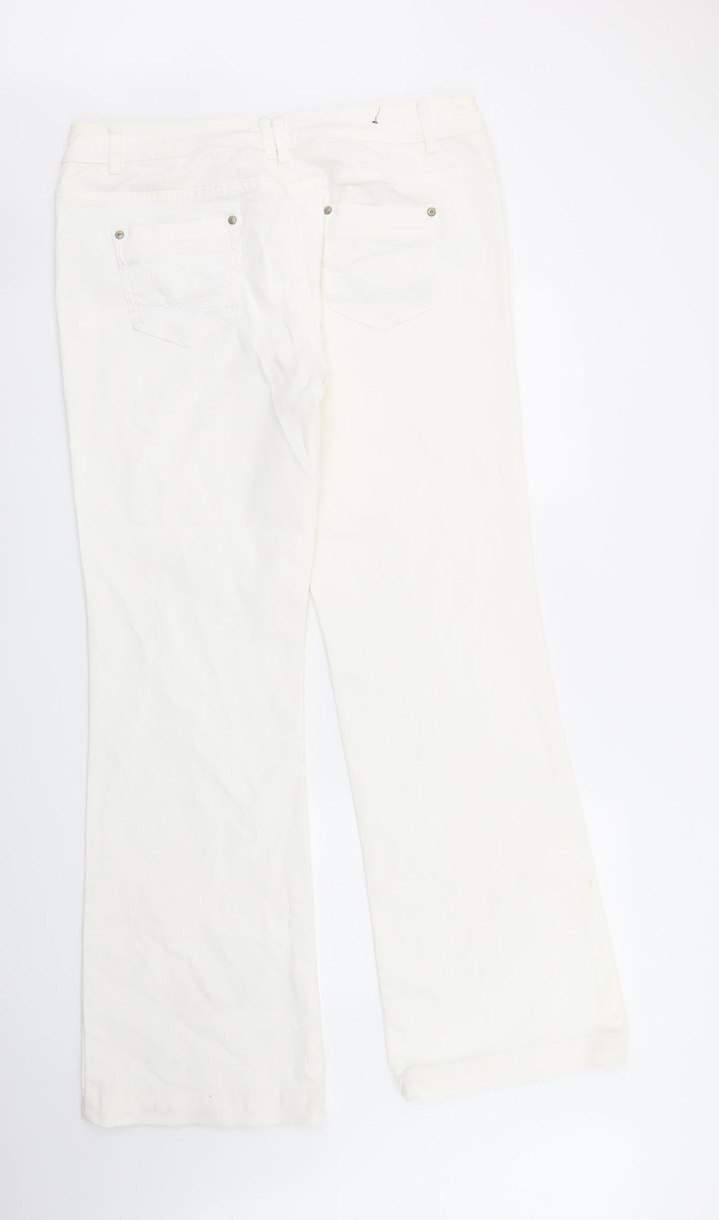 YesYes Womens White Cotton Bootcut Jeans Size 16 L33 in Regular Zip