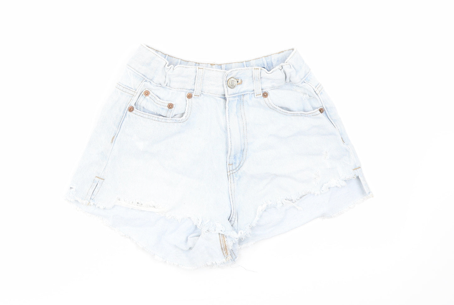 Zara Girls Blue Cotton Cut-Off Shorts Size 10 Years Regular Zip - Distressed