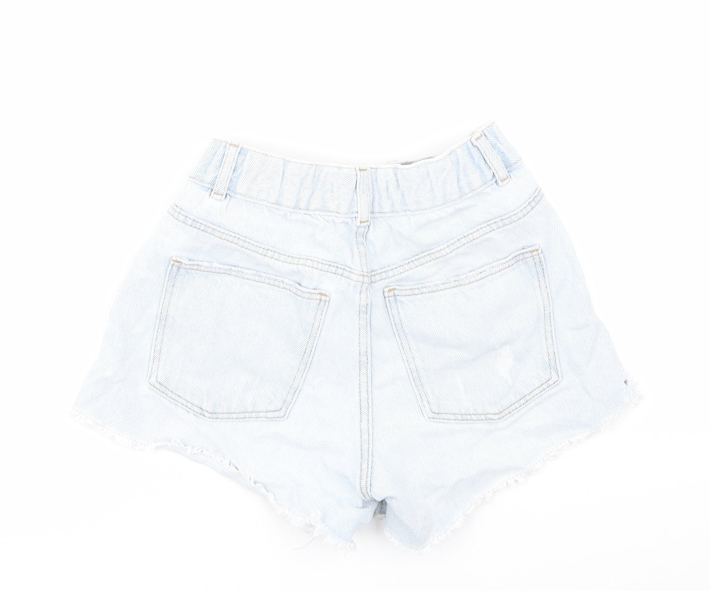 Zara Girls Blue Cotton Cut-Off Shorts Size 10 Years Regular Zip - Distressed