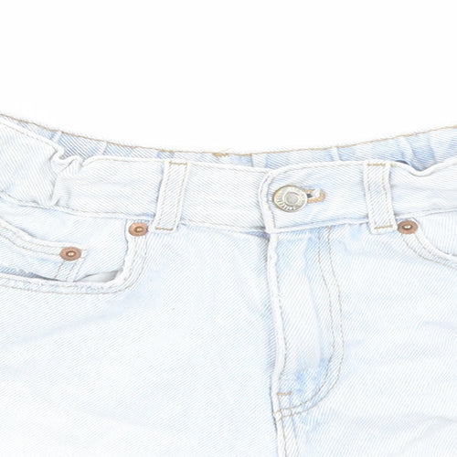 Zara Girls Blue Cotton Cut-Off Shorts Size 10 Years Regular Zip - Distressed