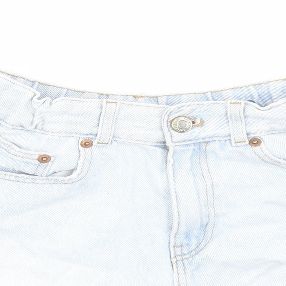Zara Girls Blue Cotton Cut-Off Shorts Size 10 Years Regular Zip - Distressed