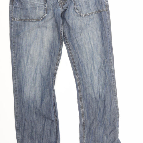 Bench Mens Blue Cotton Straight Jeans Size 32 in L33 in Regular Zip