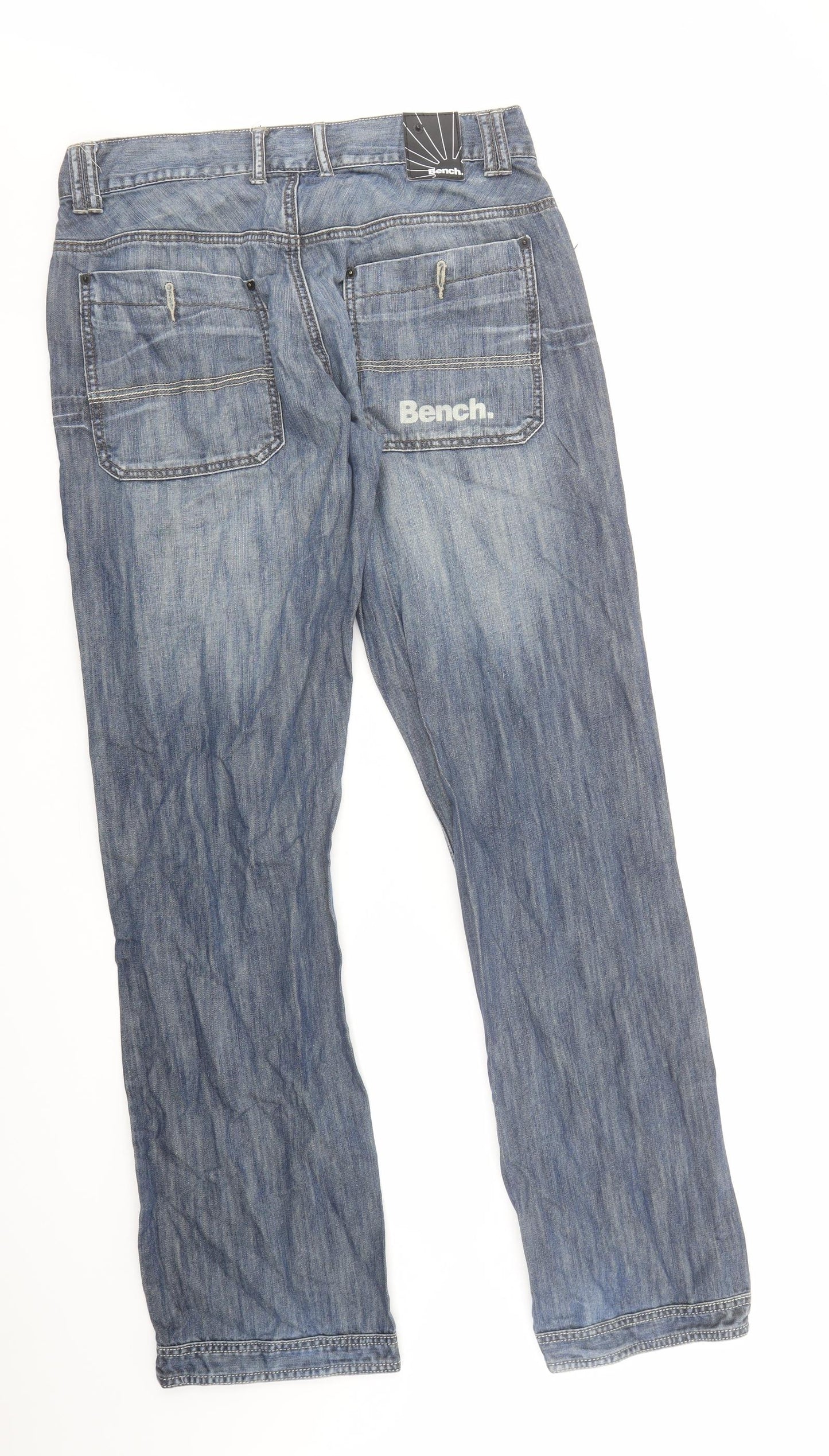 Bench Mens Blue Cotton Straight Jeans Size 32 in L33 in Regular Zip