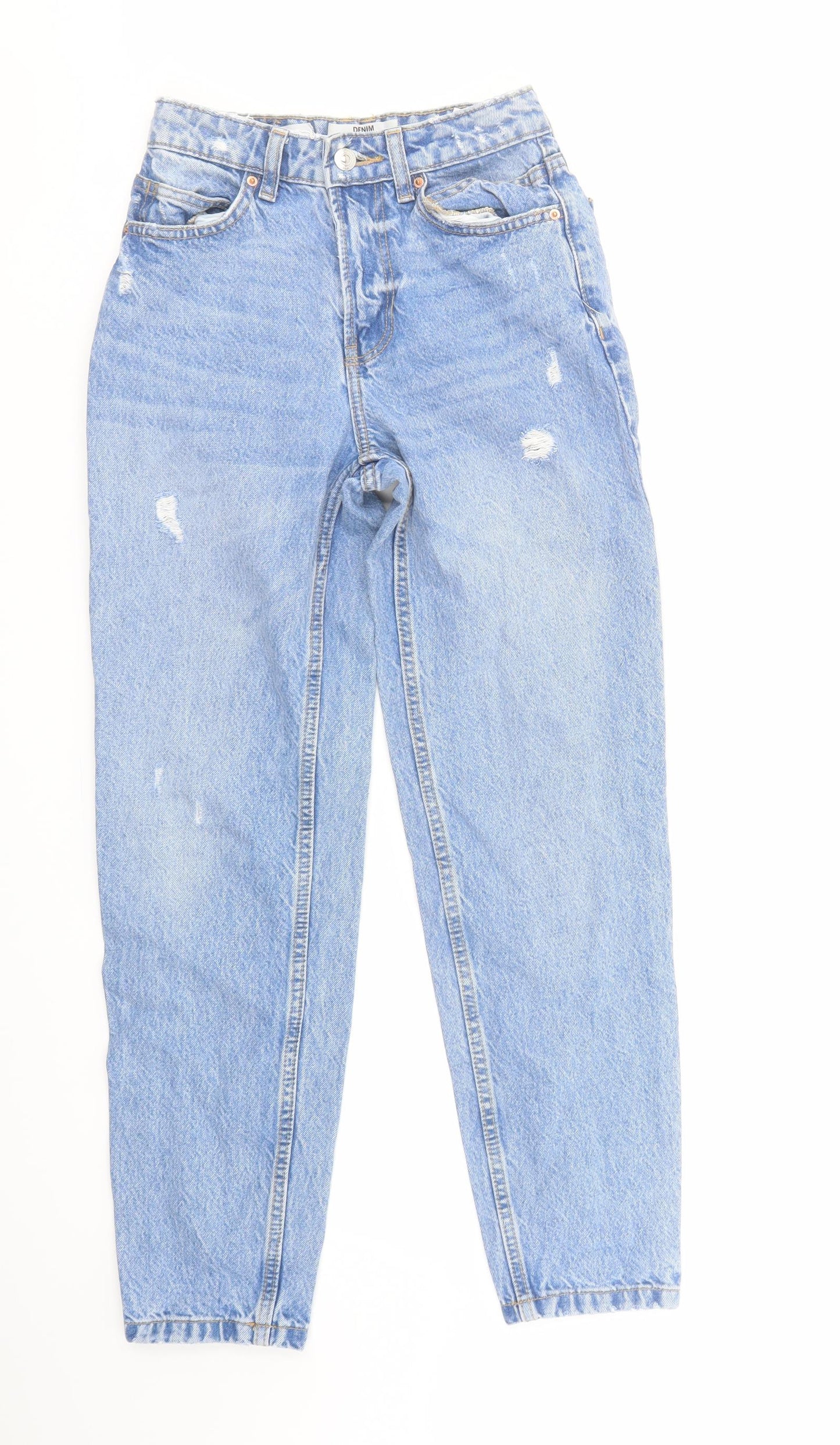 Bershka Womens Blue Cotton Mom Jeans Size 4 L27 in Regular Zip