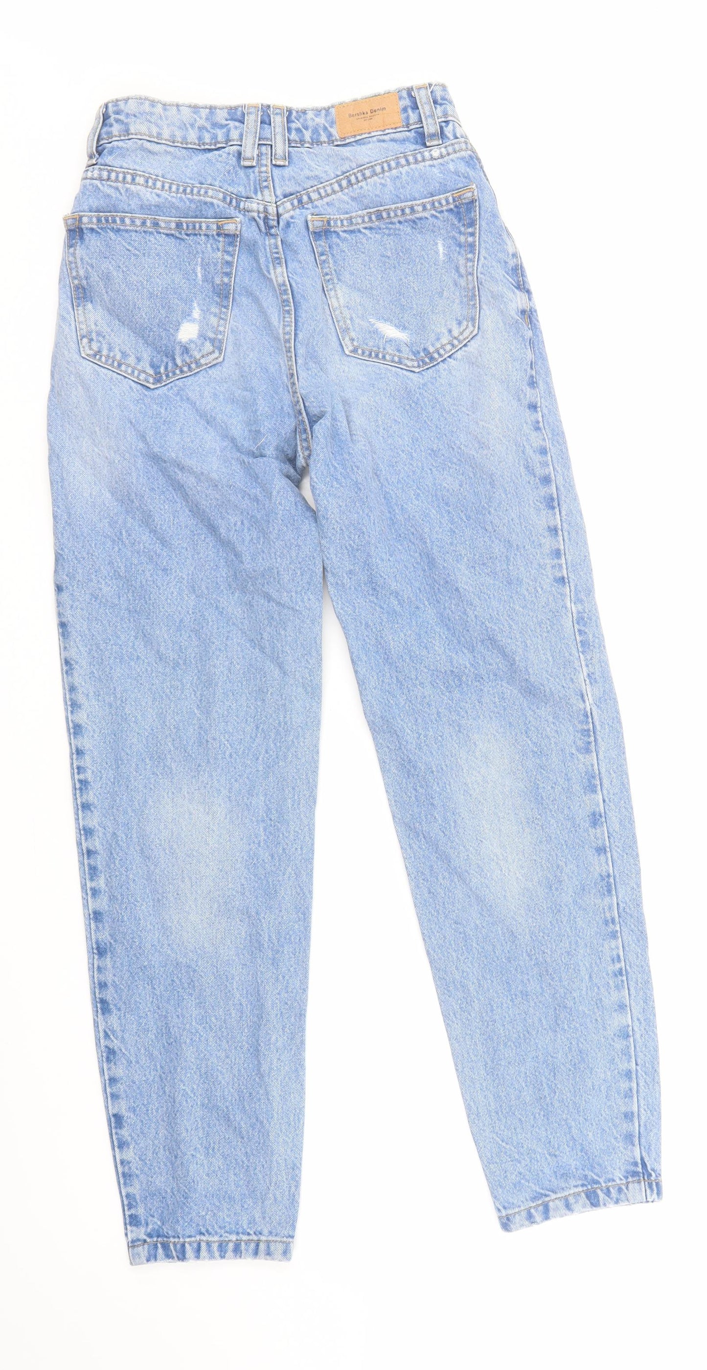 Bershka Womens Blue Cotton Mom Jeans Size 4 L27 in Regular Zip