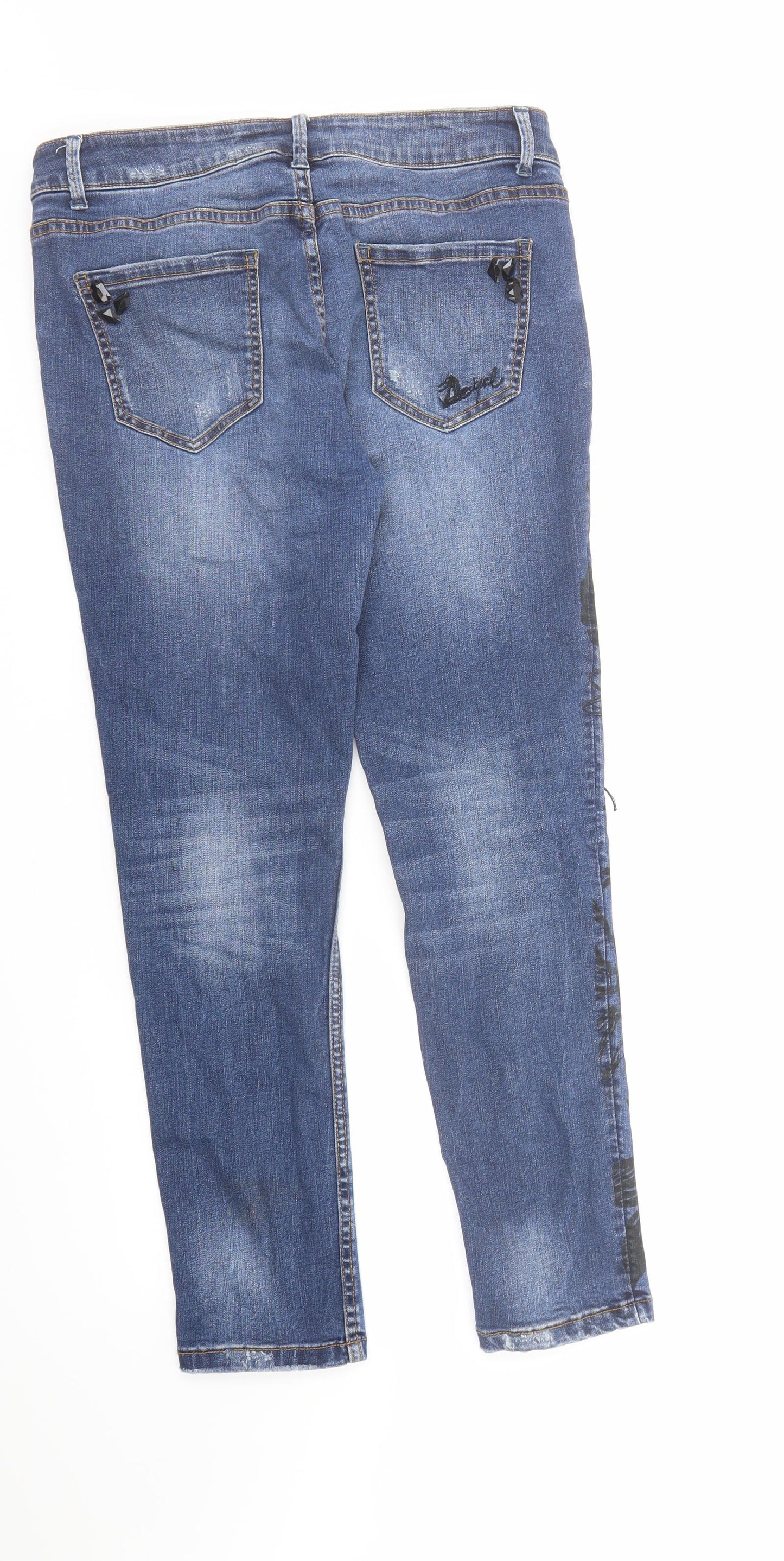 Desigual Womens Blue Floral Cotton Skinny Jeans Size 32 in L29 in Regular Zip - Embellished