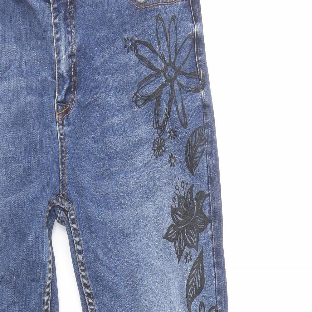 Desigual Womens Blue Floral Cotton Skinny Jeans Size 32 in L29 in Regular Zip - Embellished