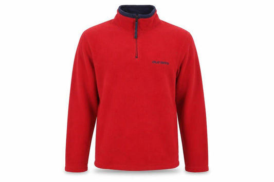 Front view of Old Navy men’s red polyester pullover sweatshirt, size S