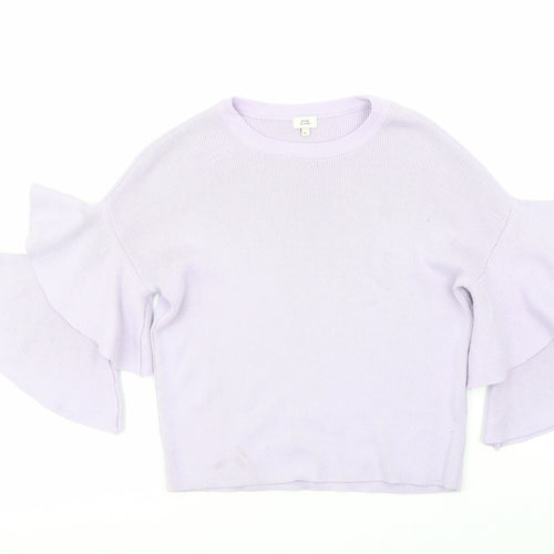 River Island Womens Purple Round Neck Cotton Pullover Jumper Size 6 - Flared Sleeves