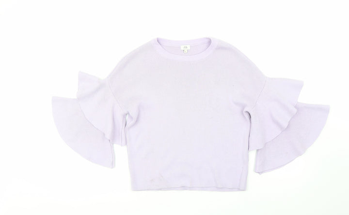 River Island Womens Purple Round Neck Cotton Pullover Jumper Size 6 - Flared Sleeves