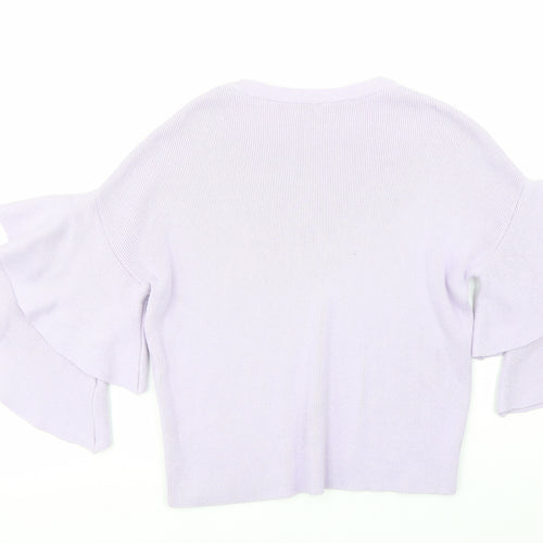 River Island Womens Purple Round Neck Cotton Pullover Jumper Size 6 - Flared Sleeves