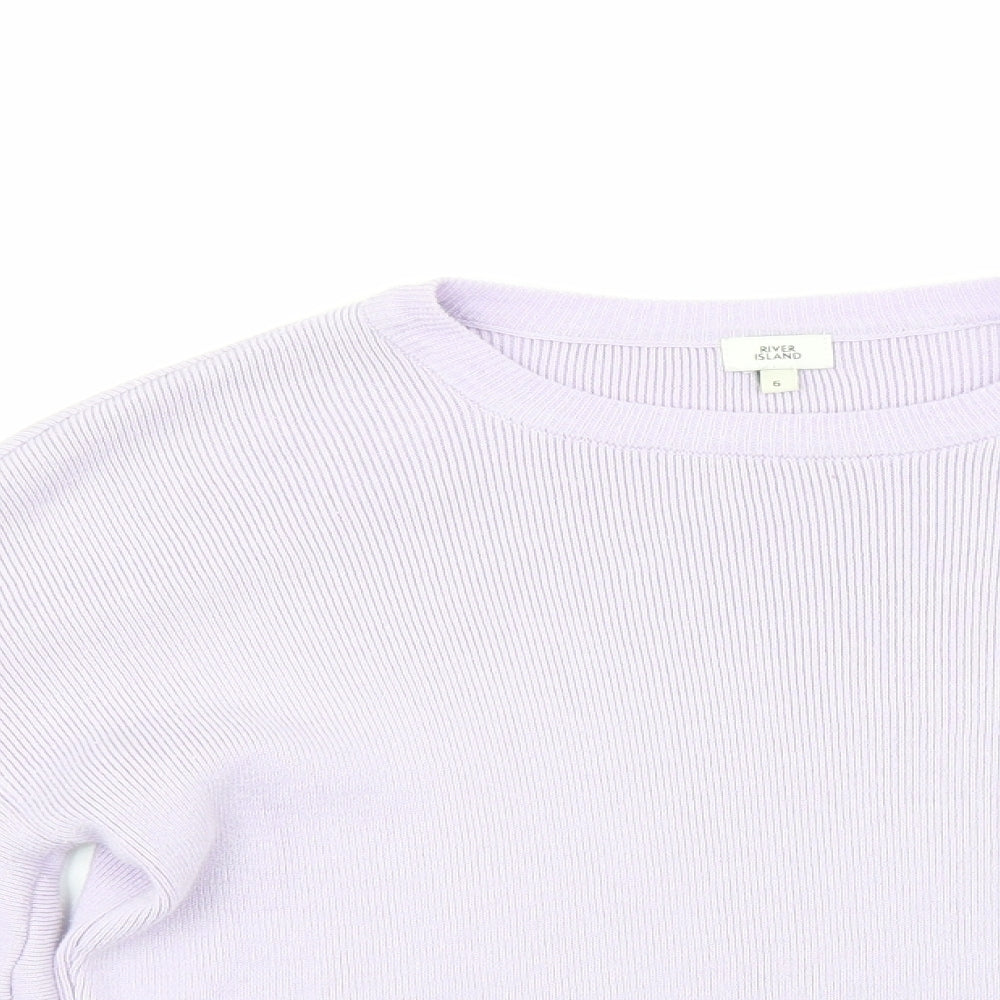 River Island Womens Purple Round Neck Cotton Pullover Jumper Size 6 - Flared Sleeves