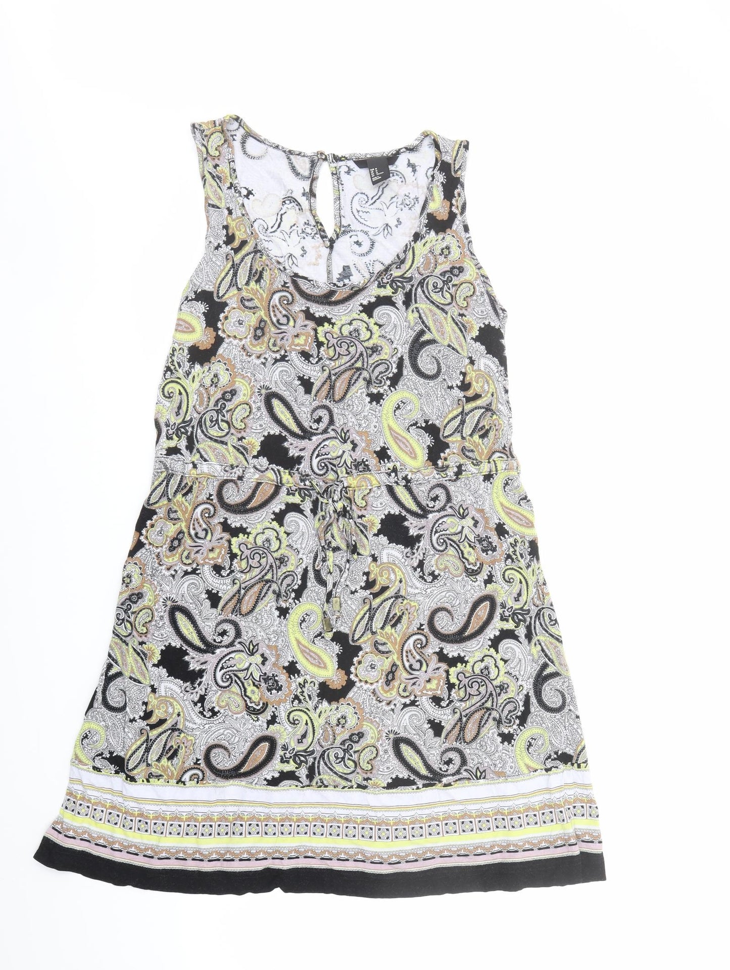 H&M Womens Multicoloured Paisley Viscose Tank Dress Size M Scoop Neck Pullover - Adjustable Waist