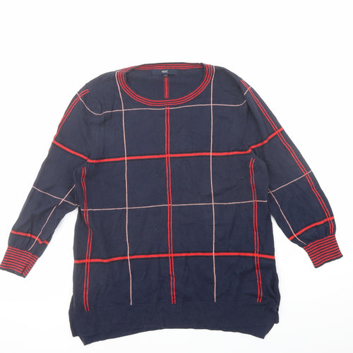 NEXT Womens Blue Round Neck Plaid Cotton Pullover Jumper Size 14