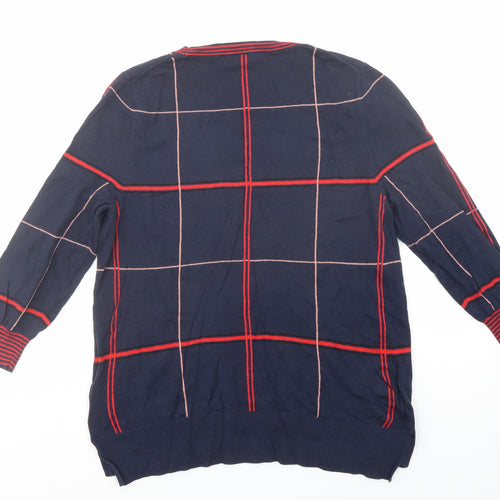NEXT Womens Blue Round Neck Plaid Cotton Pullover Jumper Size 14