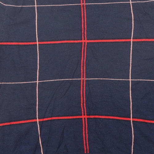 NEXT Womens Blue Round Neck Plaid Cotton Pullover Jumper Size 14