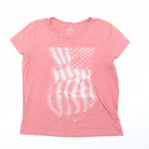 American Eagle Outfitters Womens Pink Cotton Basic T-Shirt Size L Boat Neck