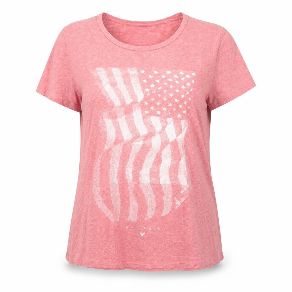 American Eagle Outfitters Womens Pink Cotton Basic T-Shirt Size L Boat Neck