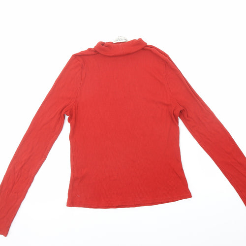 Miss Selfridge Womens Red Viscose Basic T-Shirt Size 12 Roll Neck - Ribbed