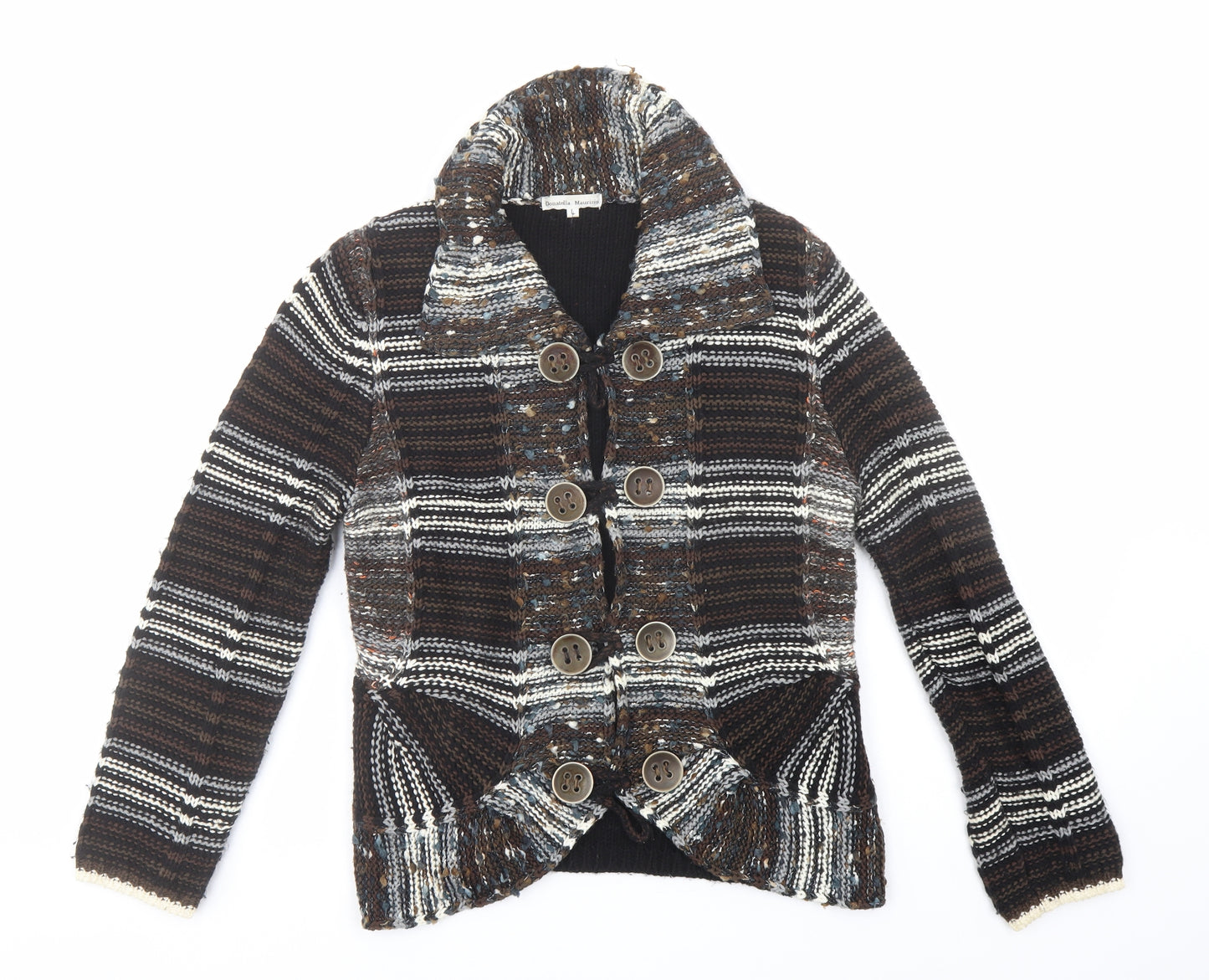 Donatella Maurizio Womens Multicoloured Collared Striped Acrylic Cardigan Jumper Size L