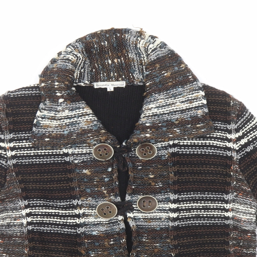 Donatella Maurizio Womens Multicoloured Collared Striped Acrylic Cardigan Jumper Size L