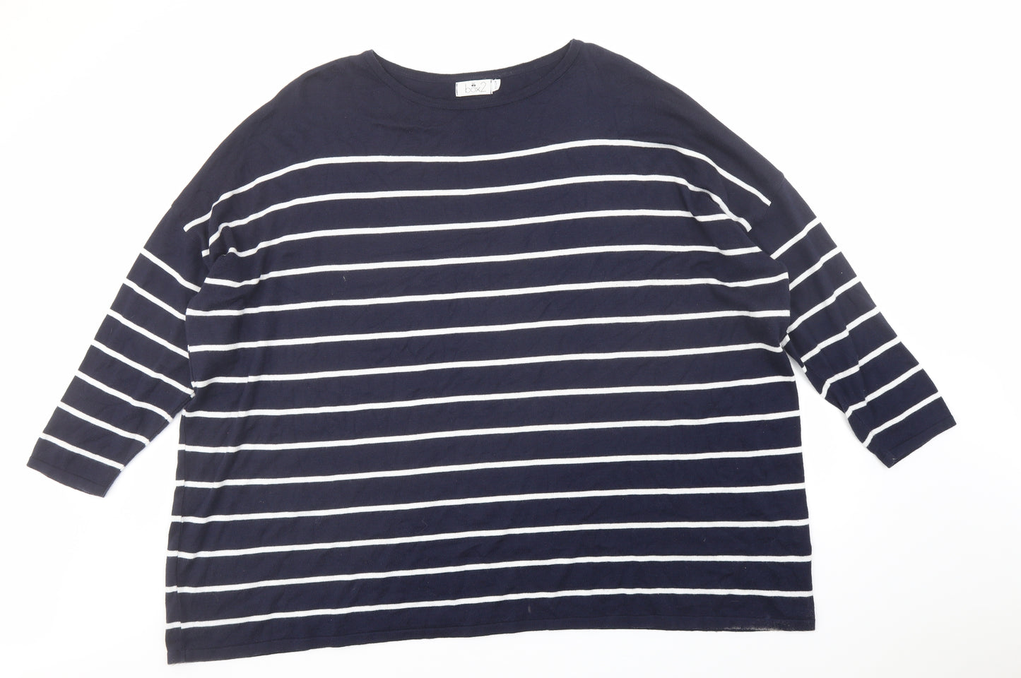 box2 Womens Blue Boat Neck Striped Cotton Pullover Jumper Size 22 - Size 22-24 Oversized