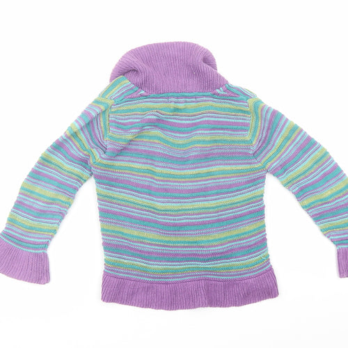 Autograph Girls Multicoloured Collared Striped Cotton Cardigan Jumper Size 4-5 Years - Open Ruffle