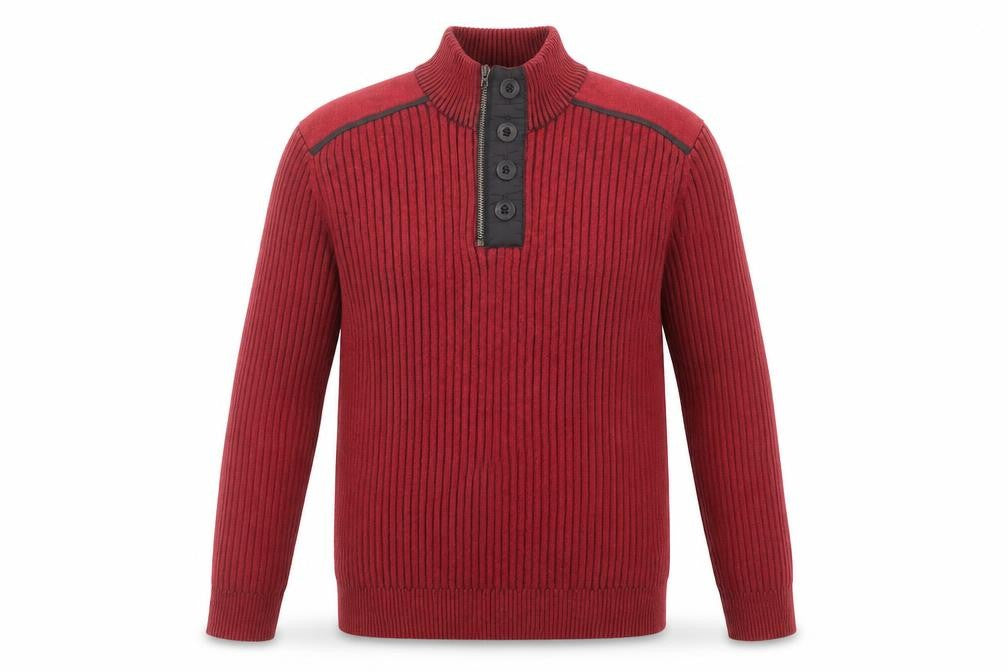 INC International Concepts Mens Red High Neck Cotton Pullover Jumper Size L Long Sleeve