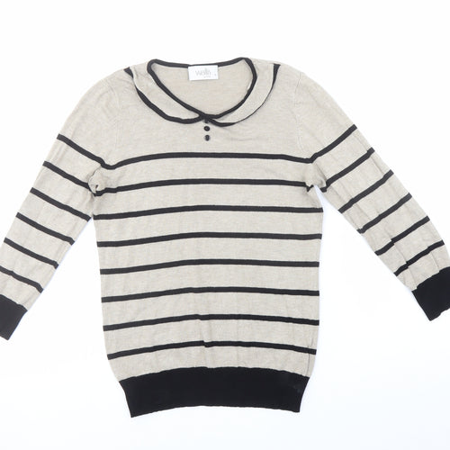 Wallis Womens Beige Collared Striped Viscose Pullover Jumper Size 8