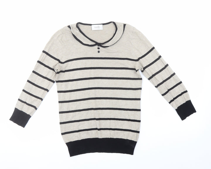 Wallis Womens Beige Collared Striped Viscose Pullover Jumper Size 8