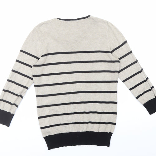 Wallis Womens Beige Collared Striped Viscose Pullover Jumper Size 8