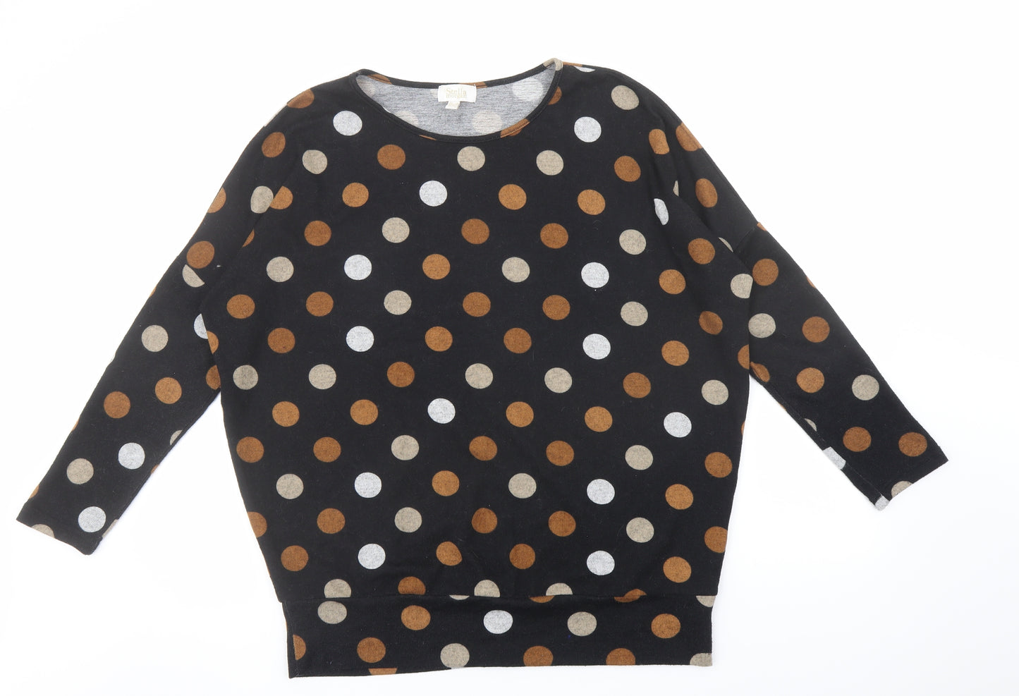 Stella Morgan Womens Black Boat Neck Polka Dot Polyester Pullover Jumper Size 10 - Oversized