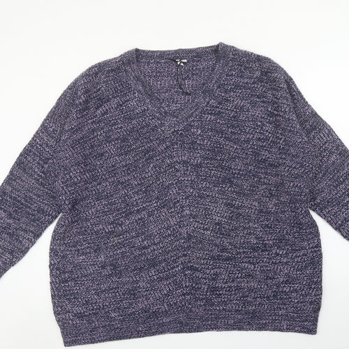 Capsule Womens Purple V-Neck Acrylic Pullover Jumper Size L