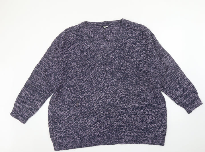Capsule Womens Purple V-Neck Acrylic Pullover Jumper Size L