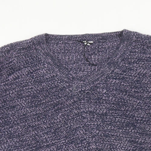 Capsule Womens Purple V-Neck Acrylic Pullover Jumper Size L