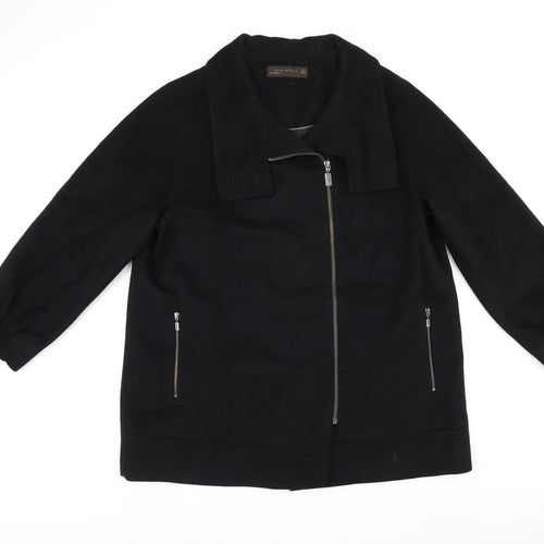Zara Womens Black Overcoat Coat Size M Zip