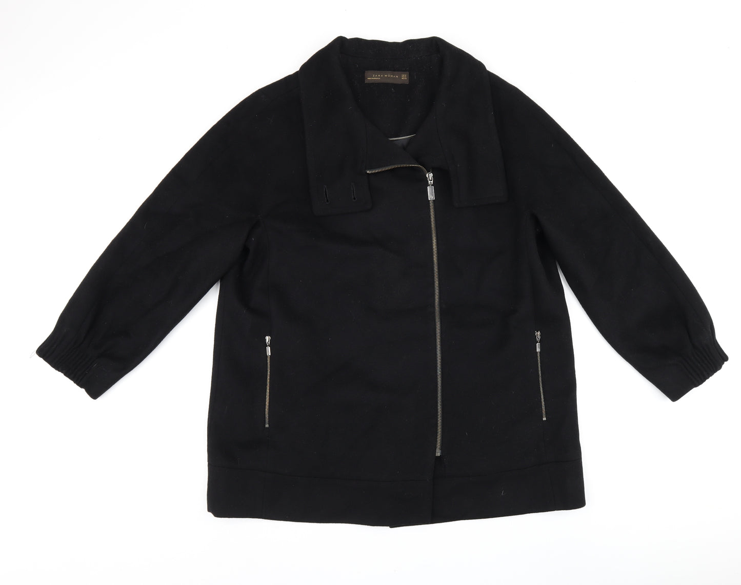 Zara Womens Black Overcoat Coat Size M Zip