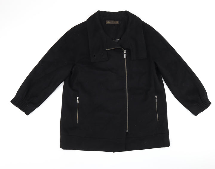 Zara Womens Black Overcoat Coat Size M Zip
