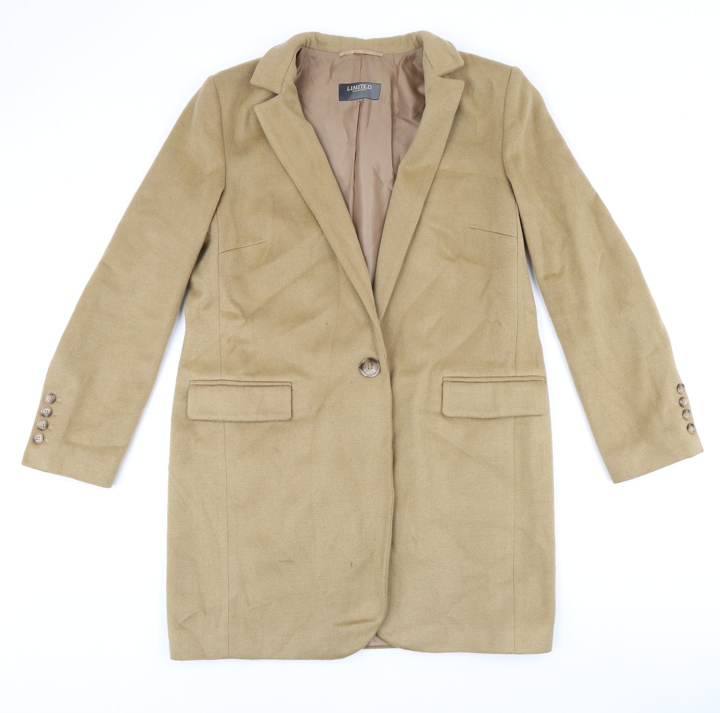 Limited Collection Womens Beige Overcoat Coat Size 14 Button