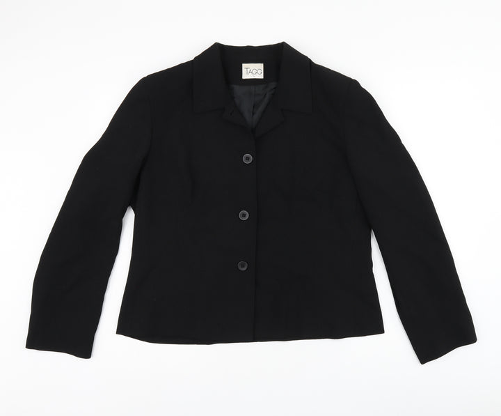 TAGG Womens Black Polyester Jacket Blazer Size 16