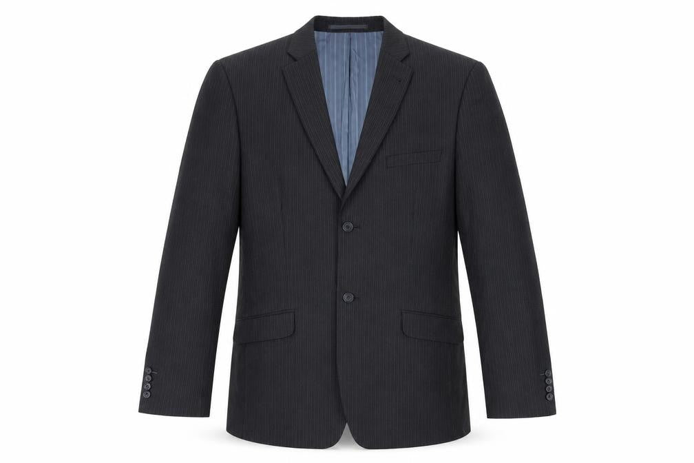 Front view of Next men’s black striped polyester jacket suit jacket, size 42, regular